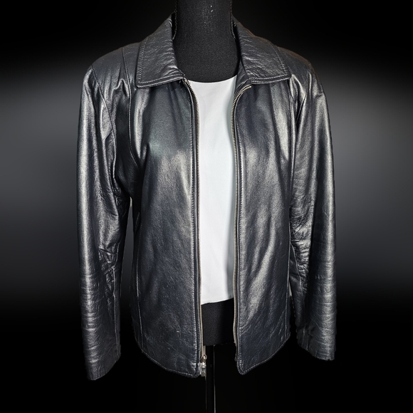 Damselle Metallic Lambs Leather Minimalist Jacket, Small, Zip Close, Collar SOFT - Picture 1 of 12